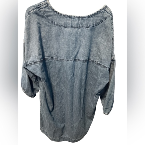 LOFT Lounge Tie Neck Tassel Denim Tunic Dress Pockets Size Medium 3/4 Sleeves - Picture 3 of 7